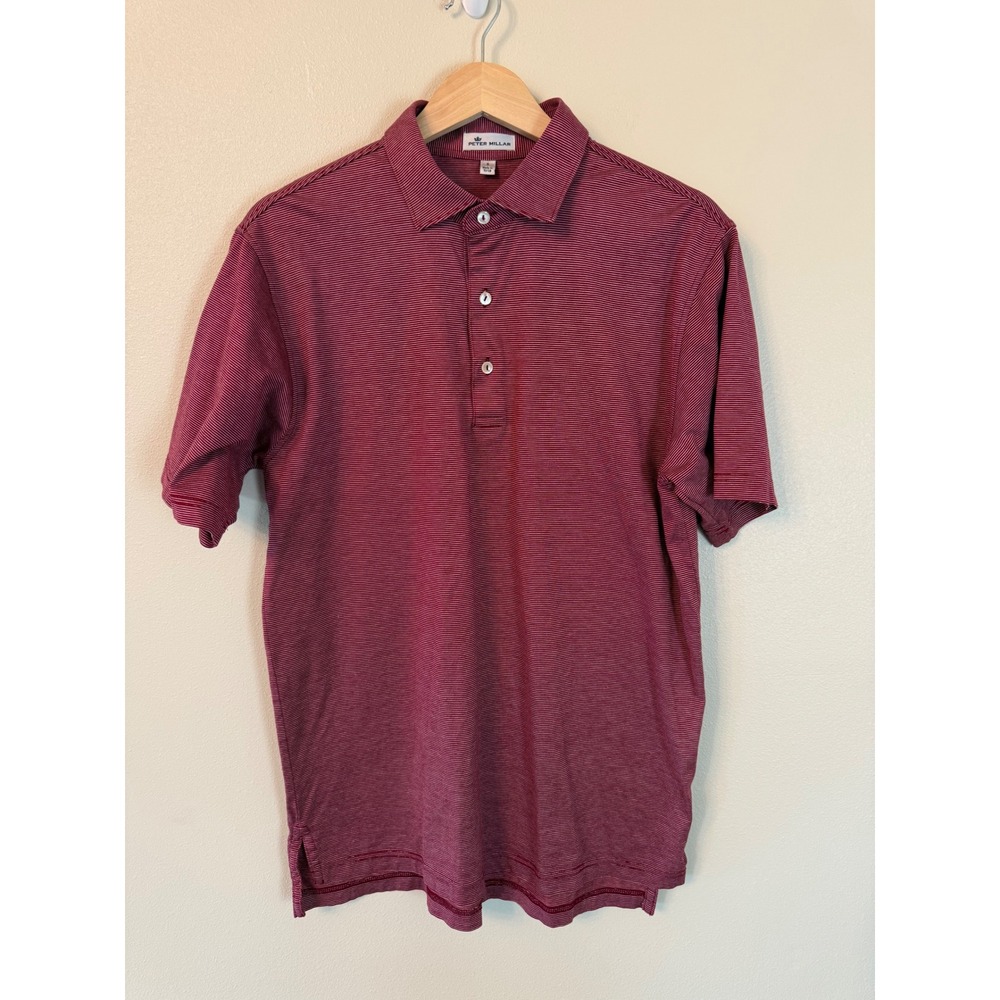 Peter Millar Micro Stripe Performance Polo Shirt Red Cotton Short Sleeve Size S